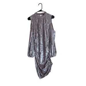 Express Dress Size M Gray Mauve Crushed Champagne Velvet Cold Shoulder Midi